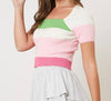 The Pippy Top: Pink Striped Short Sleeve Ribbed Sweater Top - MomQueenBoutique