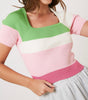 The Pippy Top: Pink Striped Short Sleeve Ribbed Sweater Top - MomQueenBoutique