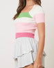 The Pippy Top: Pink Striped Short Sleeve Ribbed Sweater Top - MomQueenBoutique