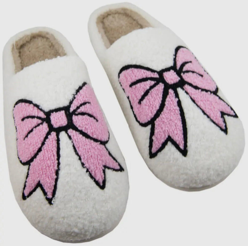 The Pretty In Bows Slippers: Pink & White Sherpa Bow Slippers - MomQueenBoutique