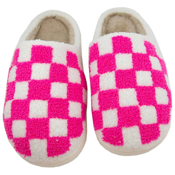 The Pretty In Pink Checkers Slippers: Pink Checkered Pattern Slippers - MomQueenBoutique