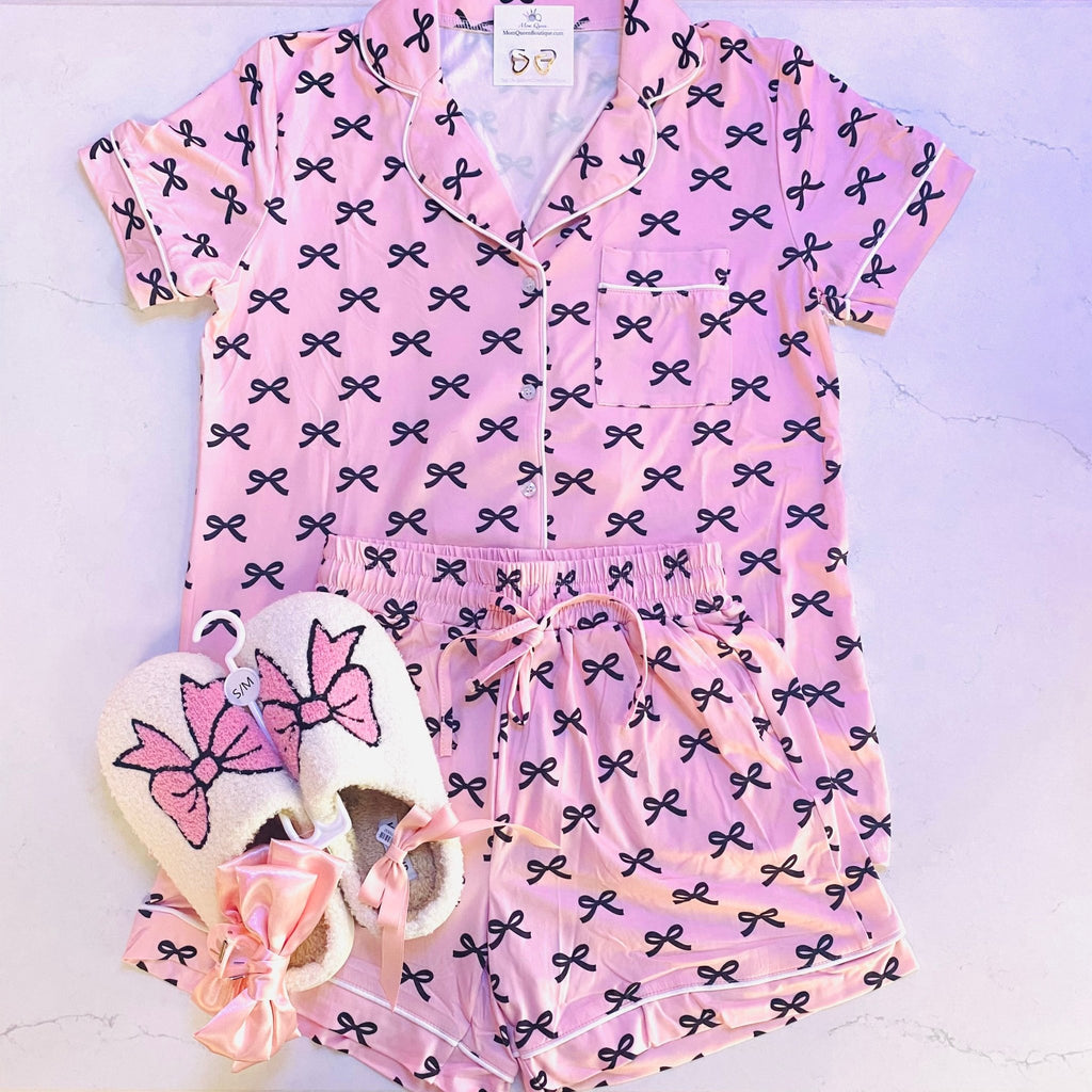 The Pretty In PJ's Jammies: Pink Bow Pajama Set - MomQueenBoutique