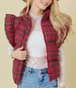 The Pretty In Plaid Puffer Vest: Red Christmas Plaid Ruffled Vest - MomQueenBoutique