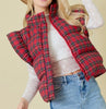 The Pretty In Plaid Puffer Vest: Red Christmas Plaid Ruffled Vest - MomQueenBoutique