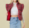 The Pretty In Plaid Puffer Vest: Red Christmas Plaid Ruffled Vest - MomQueenBoutique