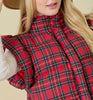 The Pretty In Plaid Puffer Vest: Red Christmas Plaid Ruffled Vest - MomQueenBoutique