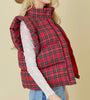 The Pretty In Plaid Puffer Vest: Red Christmas Plaid Ruffled Vest - MomQueenBoutique