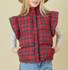 The Pretty In Plaid Puffer Vest: Red Christmas Plaid Ruffled Vest - MomQueenBoutique