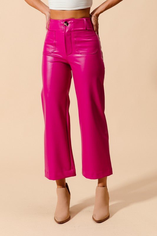 The Priscilla Pants: Pink Leather Wide Leg Cropped Pants - MomQueenBoutique