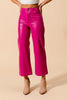 The Priscilla Pants: Pink Leather Wide Leg Cropped Pants - MomQueenBoutique