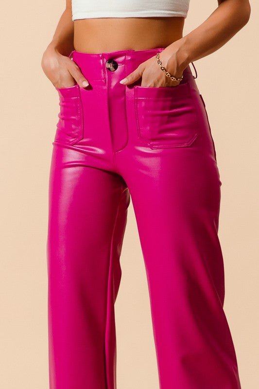 The Priscilla Pants: Pink Leather Wide Leg Cropped Pants - MomQueenBoutique