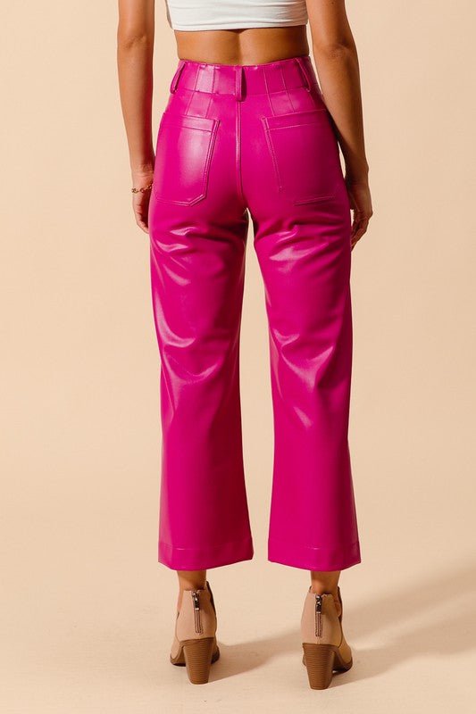 The Priscilla Pants: Pink Leather Wide Leg Cropped Pants - MomQueenBoutique