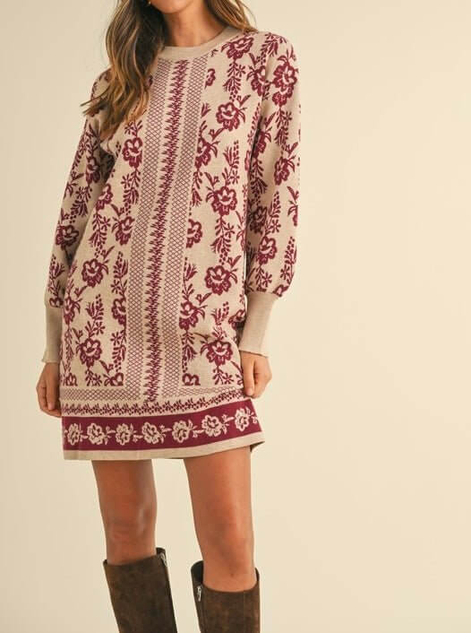 The Raegan Sweater Dress: Jacquard Print Sweater Dress MomQueenBoutique The Raegan Sweater Dress: Jacquard Print Sweater Dress MomQueenBoutique