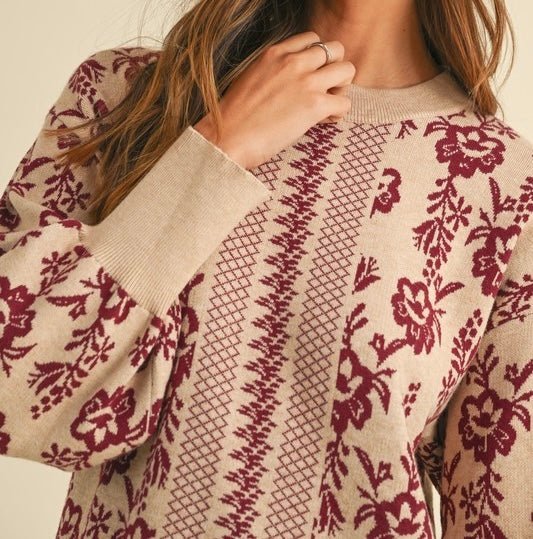 The Raegan Sweater Dress: Jacquard Print Sweater Dress - MomQueenBoutique