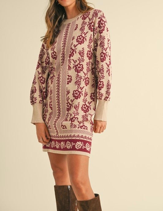 The Raegan Sweater Dress: Jacquard Print Sweater Dress - MomQueenBoutique