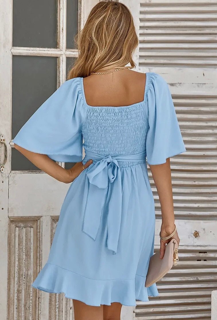 The Regina Dress: Ruffle TrimMini Wrap Dress - MomQueenBoutique