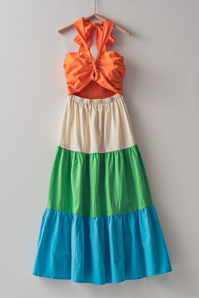 The Saddle Dress- Color Block Midi Dress - MomQueenBoutique