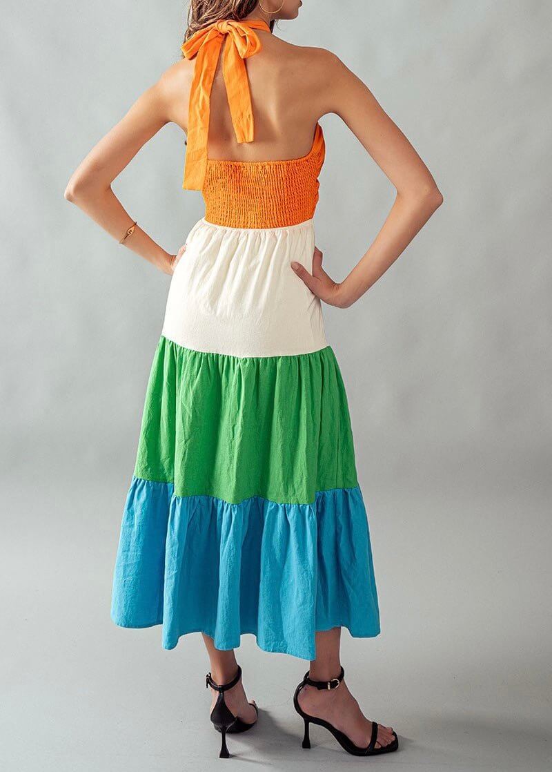 The Saddle Dress- Color Block Midi Dress - MomQueenBoutique