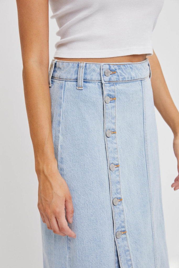 The Sammy Skirt: Denim Midi Skirt - MomQueenBoutique