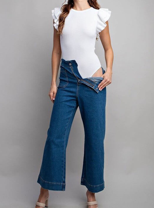 The Shellie Bodysuits: Solid Ruffle Sleeve Bodysuit - MomQueenBoutique