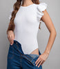 The Shellie Bodysuits: Solid Ruffle Sleeve Bodysuit - MomQueenBoutique