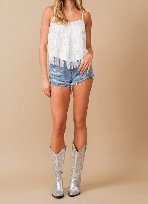 The Sher Top: Sequin Fringe Tank Top - MomQueenBoutique