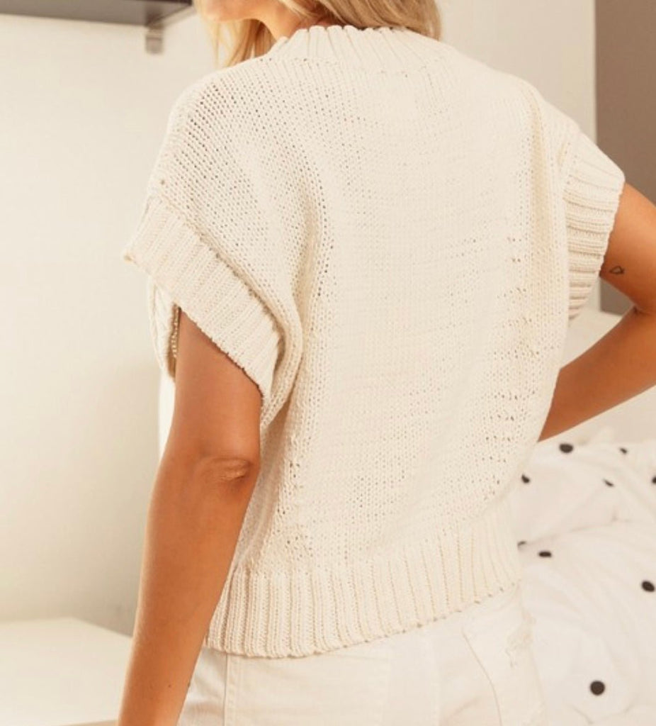 The Sissy Sweater: Cream Ribbed Sleeveless Sweater - MomQueenBoutique