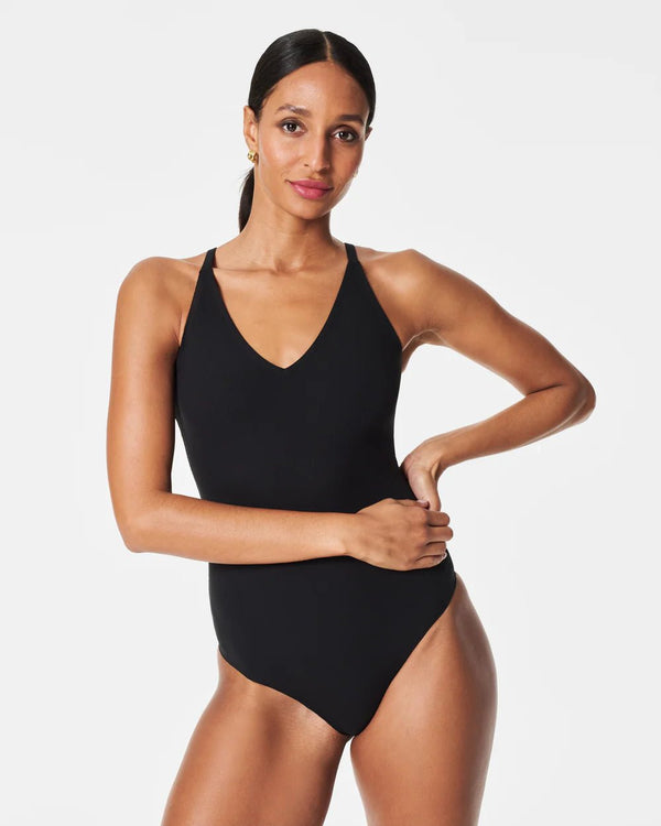 The Spanx Suit Yourself Bodysuit: Ribbed V Neck Bodysuit - MomQueenBoutique
