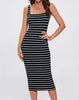 The Stacie Dress: Black White Striped Bodycon Midi Dress - MomQueenBoutique