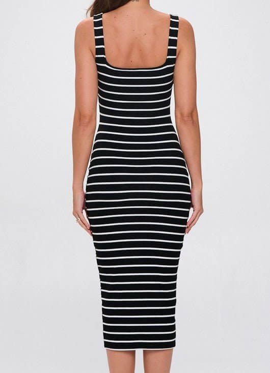 striped bodycon dress midi The Stacie Dress: Black White Striped Bodycon Midi Dress Medium