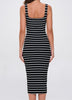 The Stacie Dress: Black White Striped Bodycon Midi Dress - MomQueenBoutique