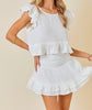 The Stevie Set: Ruffled White Short Set - MomQueenBoutique