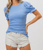 The Susan Top: Ruffled Puff Sleeve Ribbed Short Sleeve Top - MomQueenBoutique