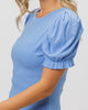 The Susan Top: Ruffled Puff Sleeve Ribbed Short Sleeve Top - MomQueenBoutique