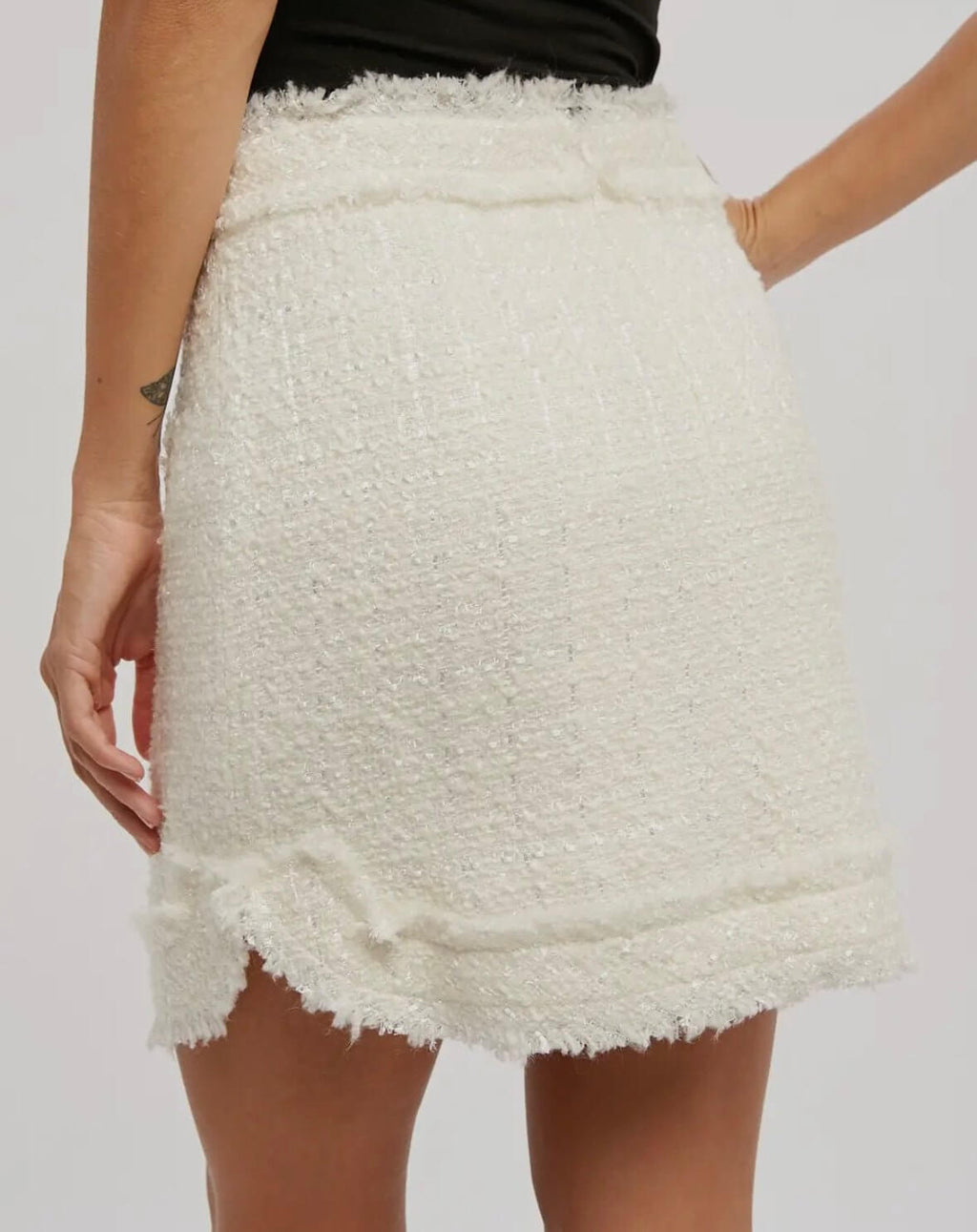 The Tara Skirt: White Tweed Skirt - MomQueenBoutique