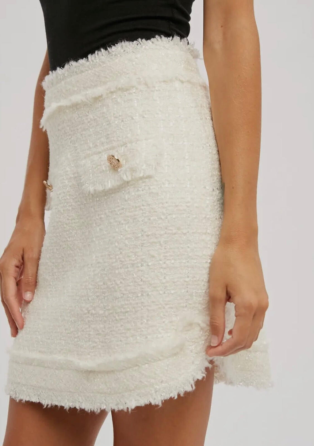 The Tara Skirt: White Tweed Skirt - MomQueenBoutique