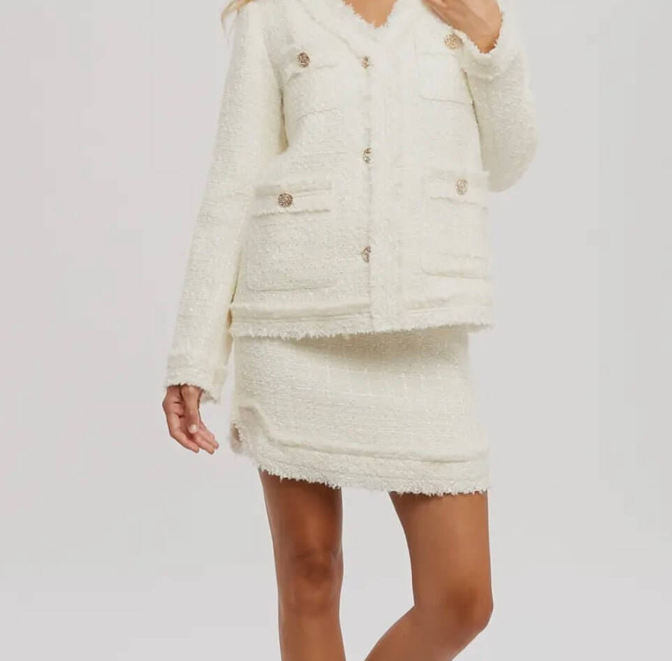 The Tara Skirt: White Tweed Skirt - MomQueenBoutique