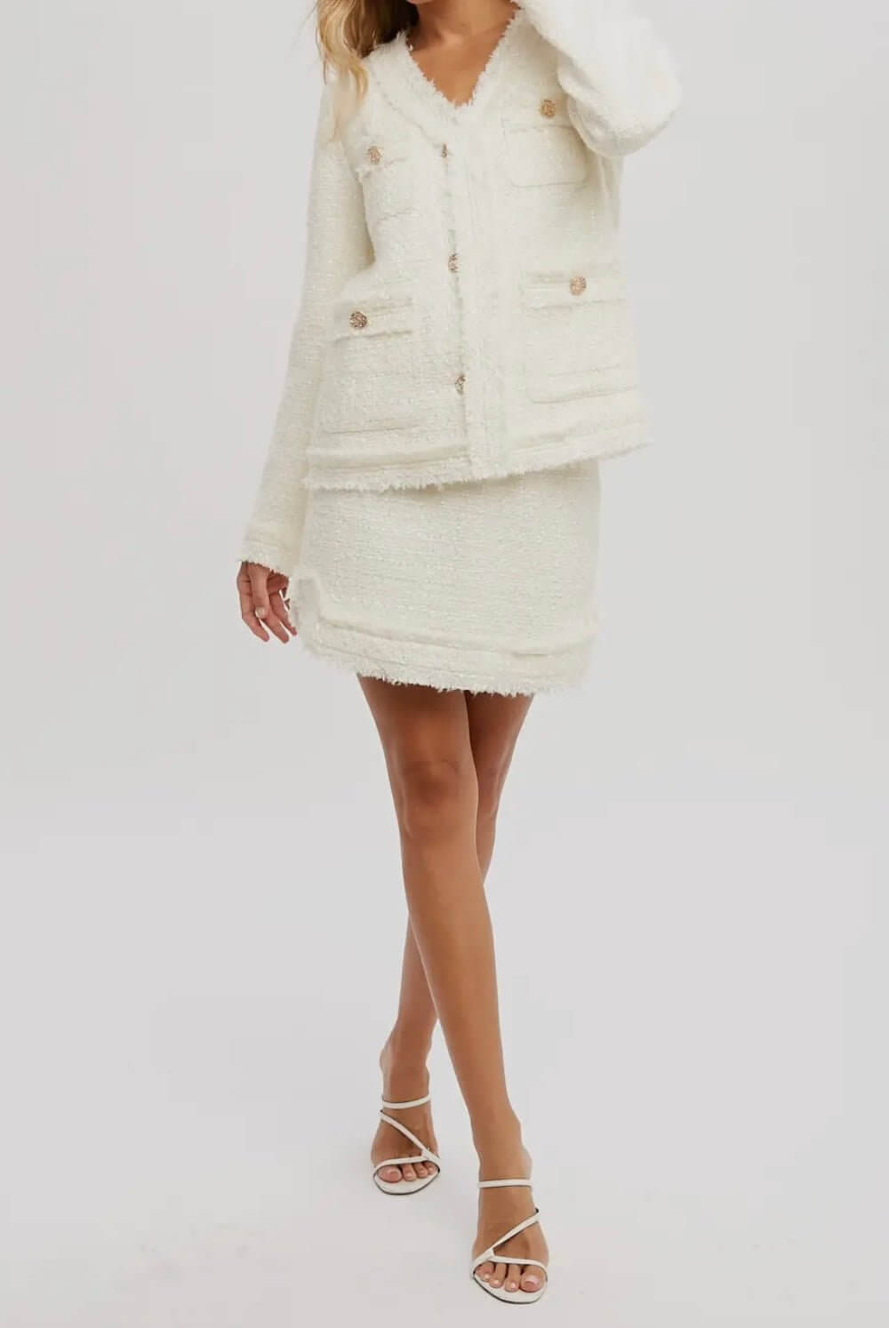 The Tara Skirt: White Tweed Skirt - MomQueenBoutique