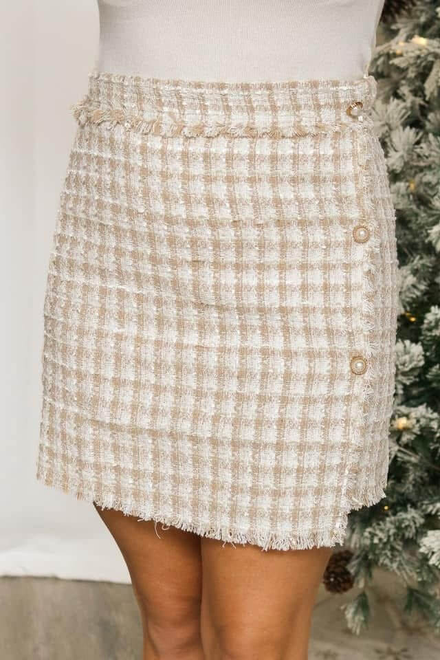 The Theresa Skirt: Cream & Gold Tweed Mini Skirt– MomQueenBoutique