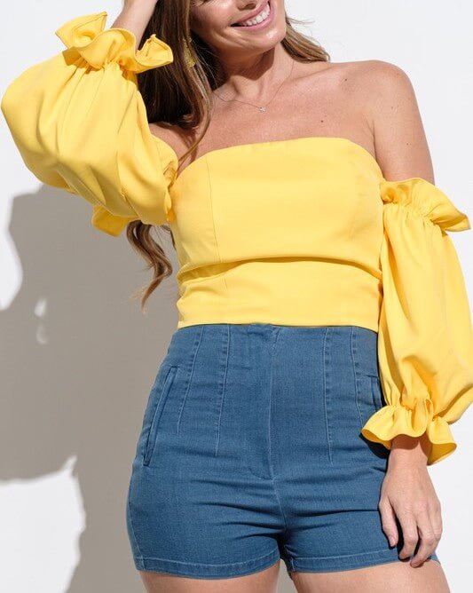 The Yasmine Top: Off Shoulder Lantern Sleeve Ruffle Top - MomQueenBoutique
