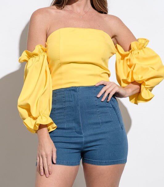 The Yasmine Top: Off Shoulder Lantern Sleeve Ruffle Top - MomQueenBoutique