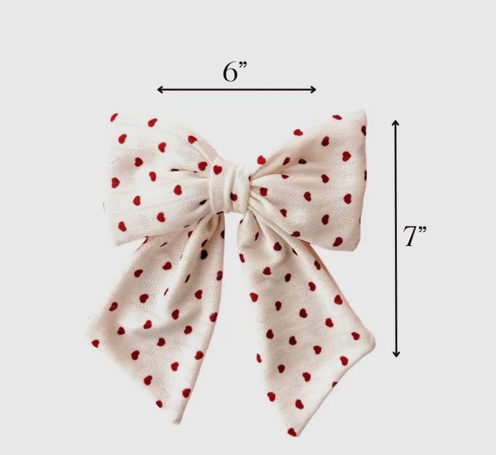 Be My Valentine Bow: White & Red Heart Print Hair Bow - MomQueenBoutique