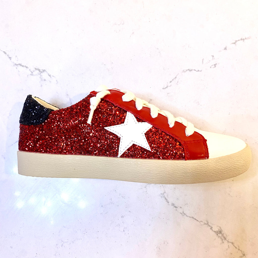 The Cardinal Sneakers: Black & Red Sparkly Golden Sneaker– MomQueenBoutique