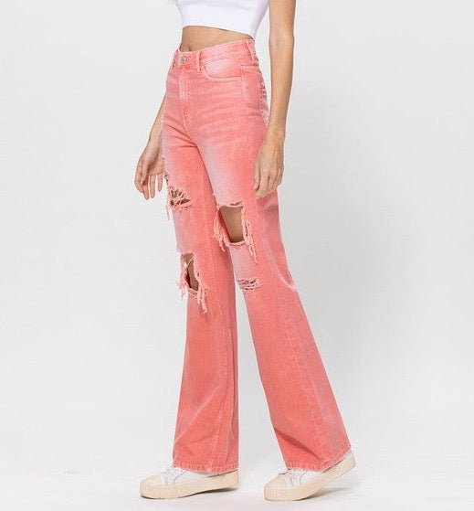 JaJa Jeans: Coral Wide Leg Distressed 90's Vintage Jeans - MomQueenBoutique