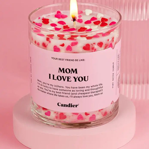 Love You Mom Candle: Heart Confetti Soy Mothers Day Candle - MomQueenBoutique