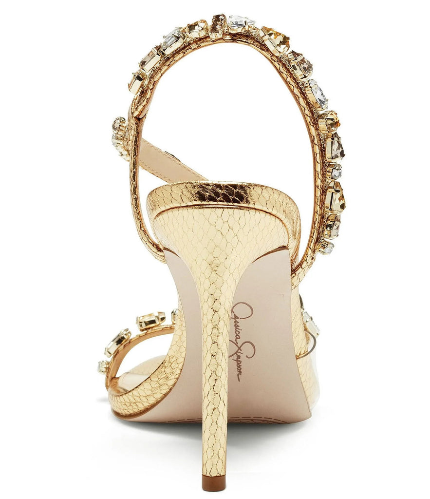 The After Party Heels: Gold Strapy Sandal With Crystal Embellishments - MomQueenBoutique