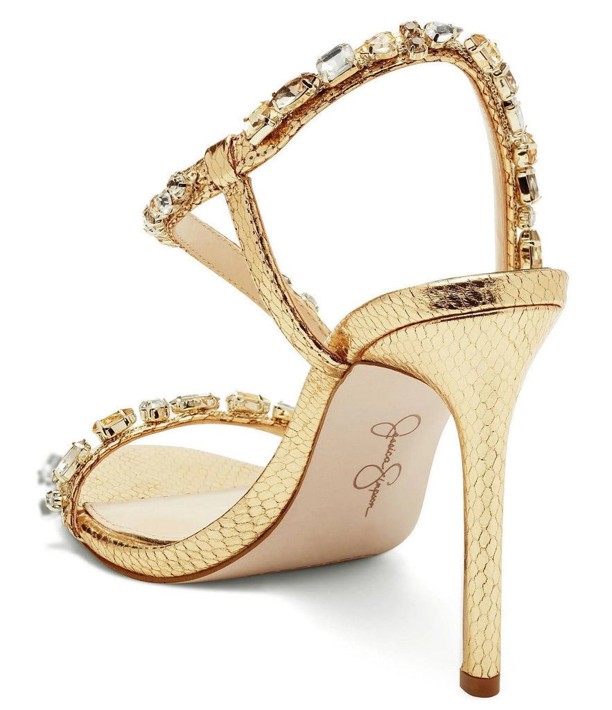 The After Party Heels: Gold Strapy Sandal With Crystal Embellishments - MomQueenBoutique