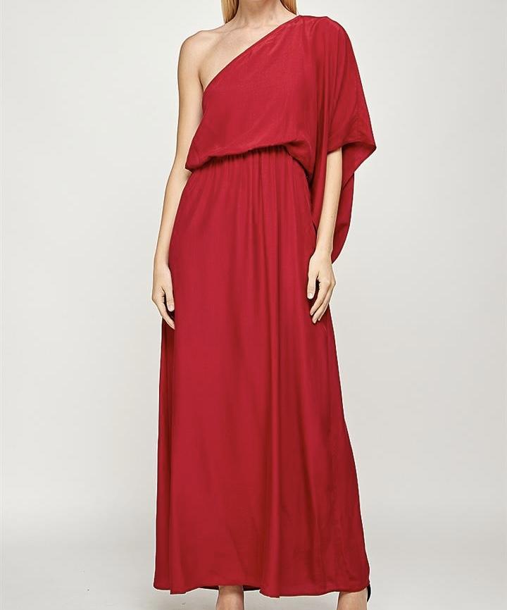 The Ali Dress: Solid Satin One Shoulder Maxi Dress - MomQueenBoutique