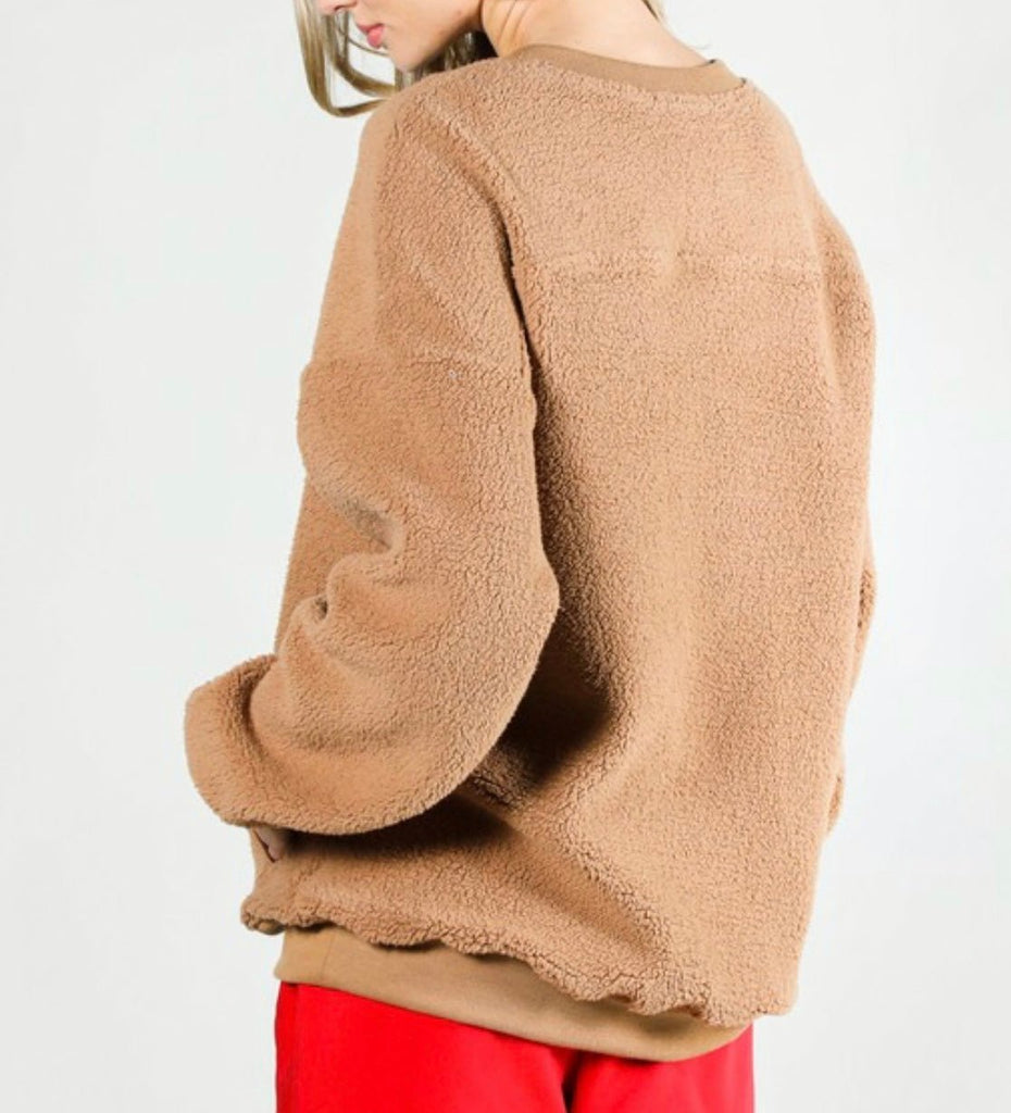 The Ally Sweater: Oversized Teddy Sweater With Pockets - MomQueenBoutique