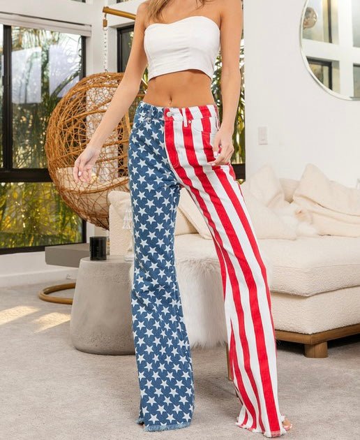 The American Babe Jeans: American Flag Print Bell Bottoms - MomQueenBoutique
